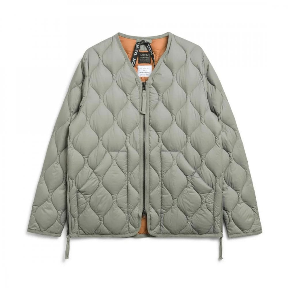 Military V-Neck Soft-Shell Down Jacket w. Zip - Dark Sage Green