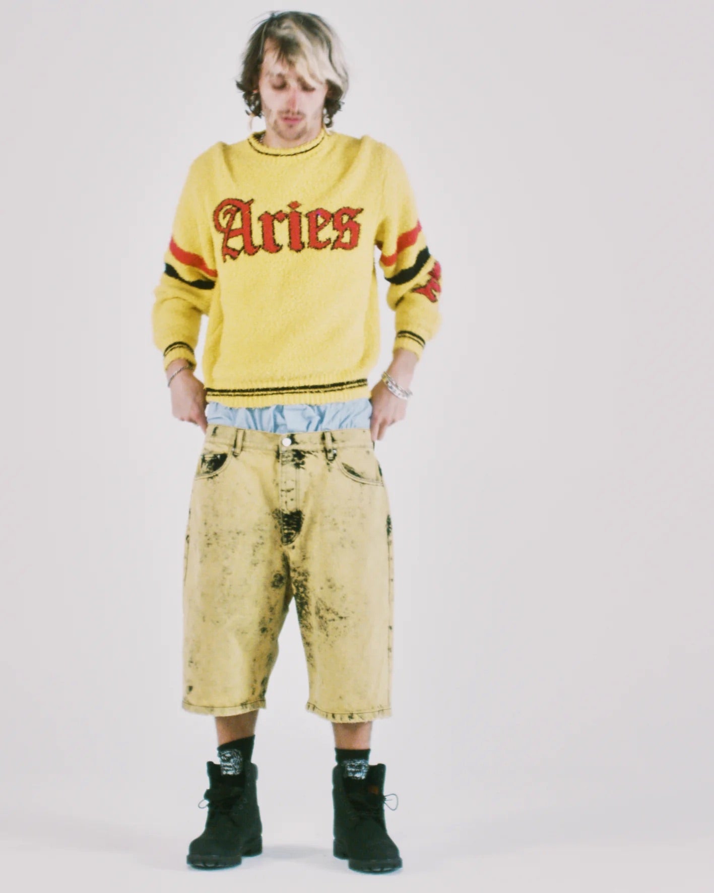 Acid Boucle Knit Crew - Yellow