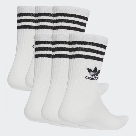 3 Stripe Crew Sock, 6 Pack - White