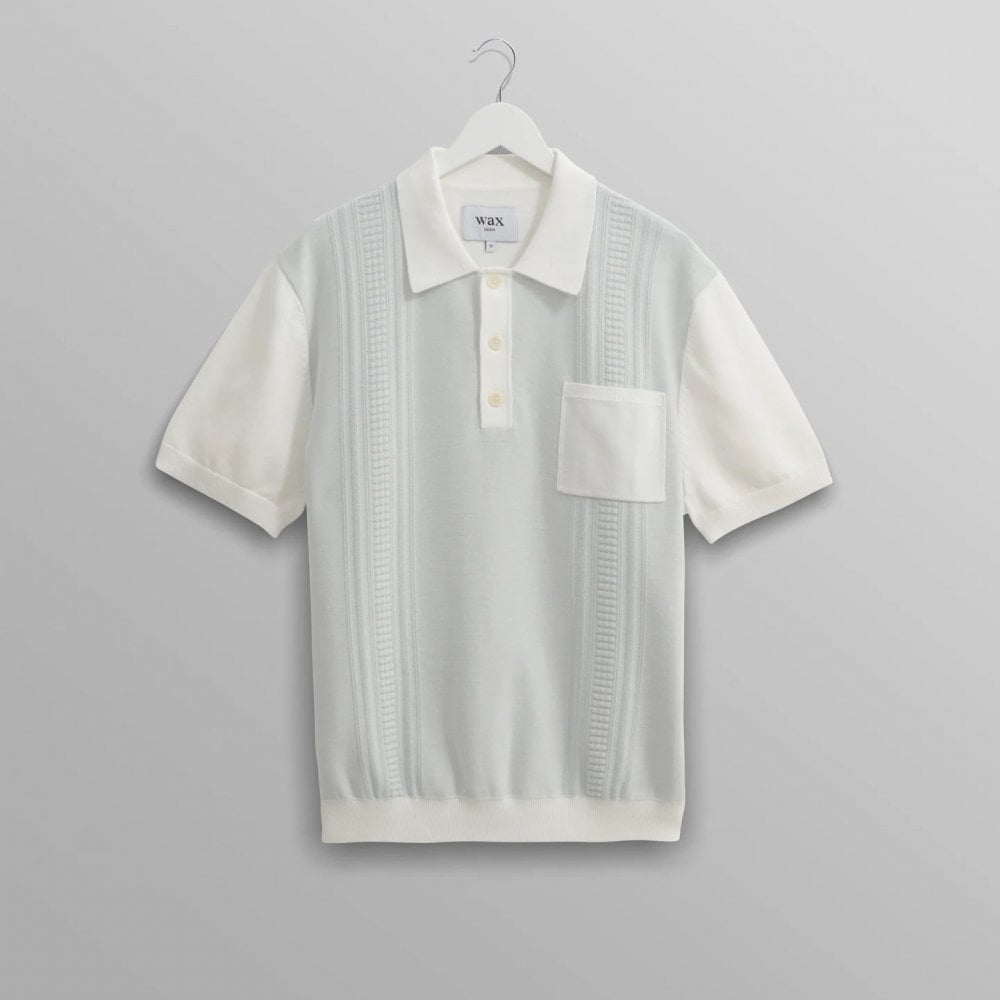 Turin Knitted Pocket Polo - Pale Blue / Ecru (Retro Stripe)