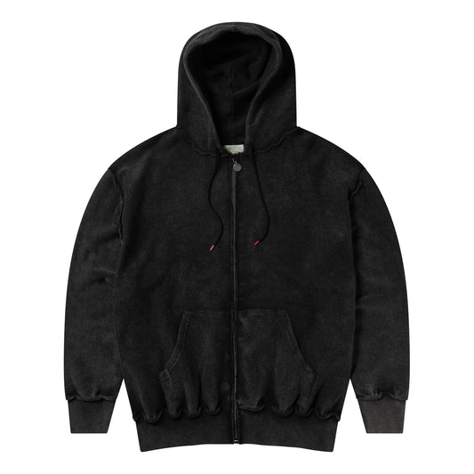 Aged Reverso Temple Zip Through Hoodie - Black