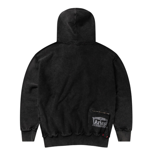 Aged Reverso Temple Zip Through Hoodie - Black