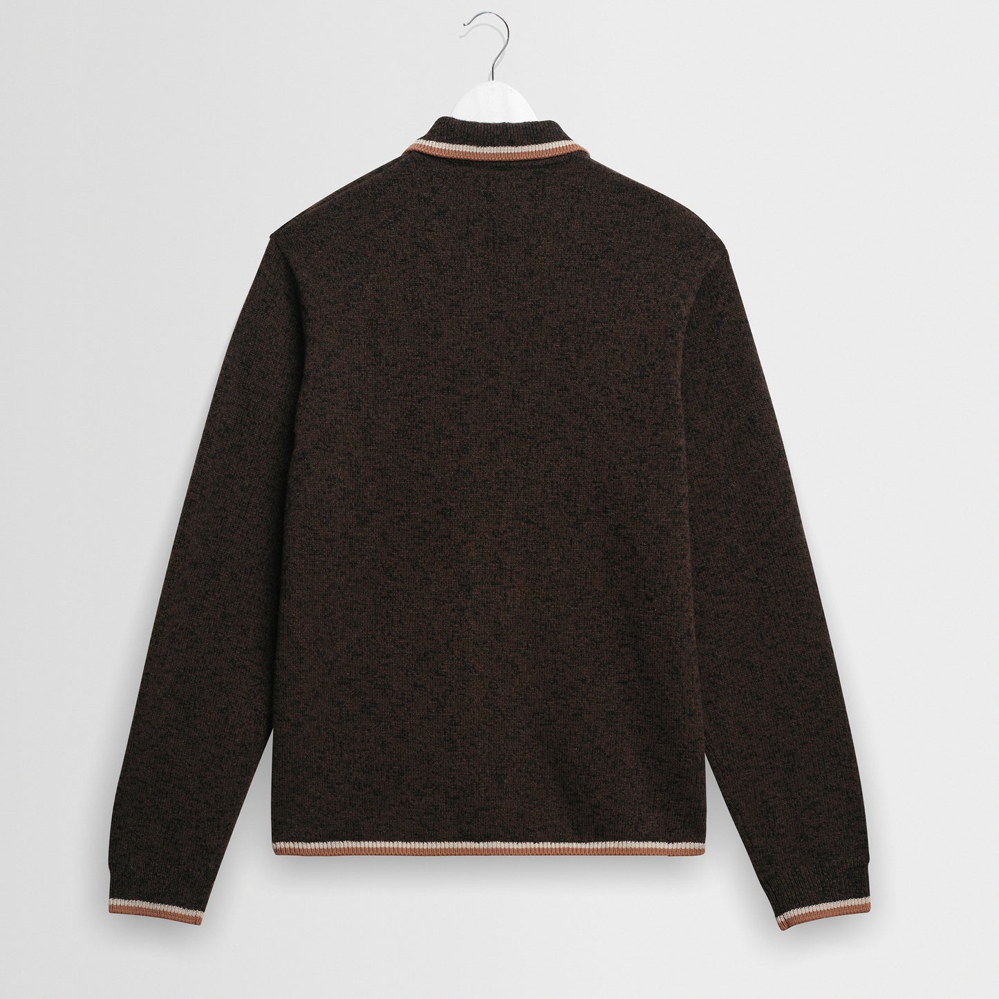 Lennox L/S Zip Polo Wool. Cotton Fleck - Brown / Natural