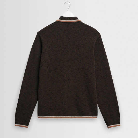 Lennox L/S Zip Polo Wool. Cotton Fleck - Brown / Natural