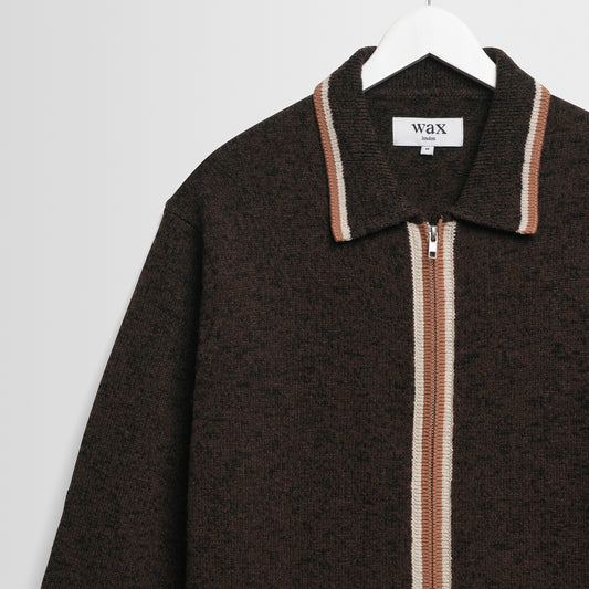 Lennox L/S Zip Polo Wool. Cotton Fleck - Brown / Natural