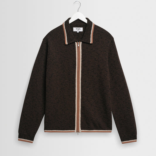 Lennox L/S Zip Polo Wool. Cotton Fleck - Brown / Natural