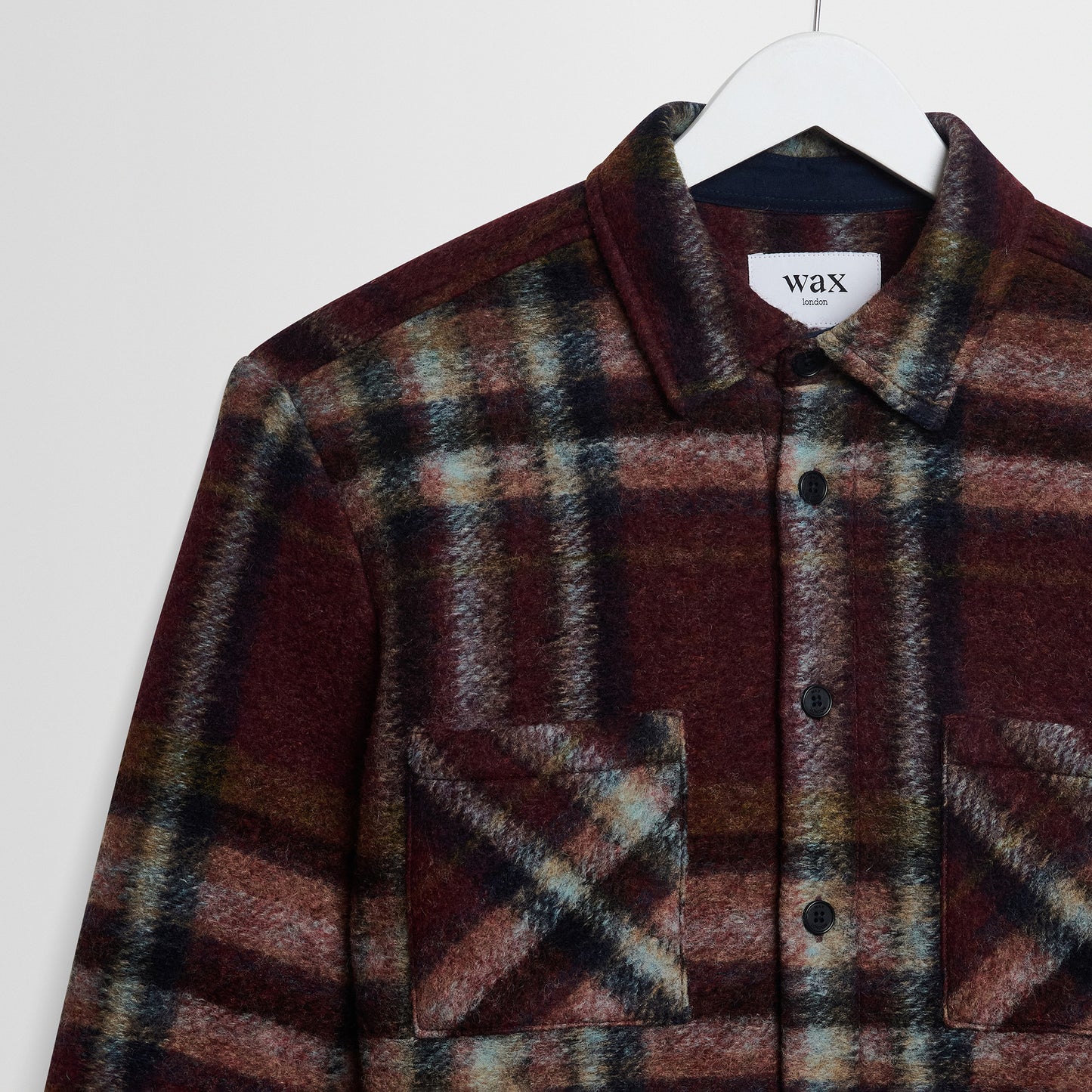 Whiting Overshirt  Wool Blend Check - Burgundy / Multi