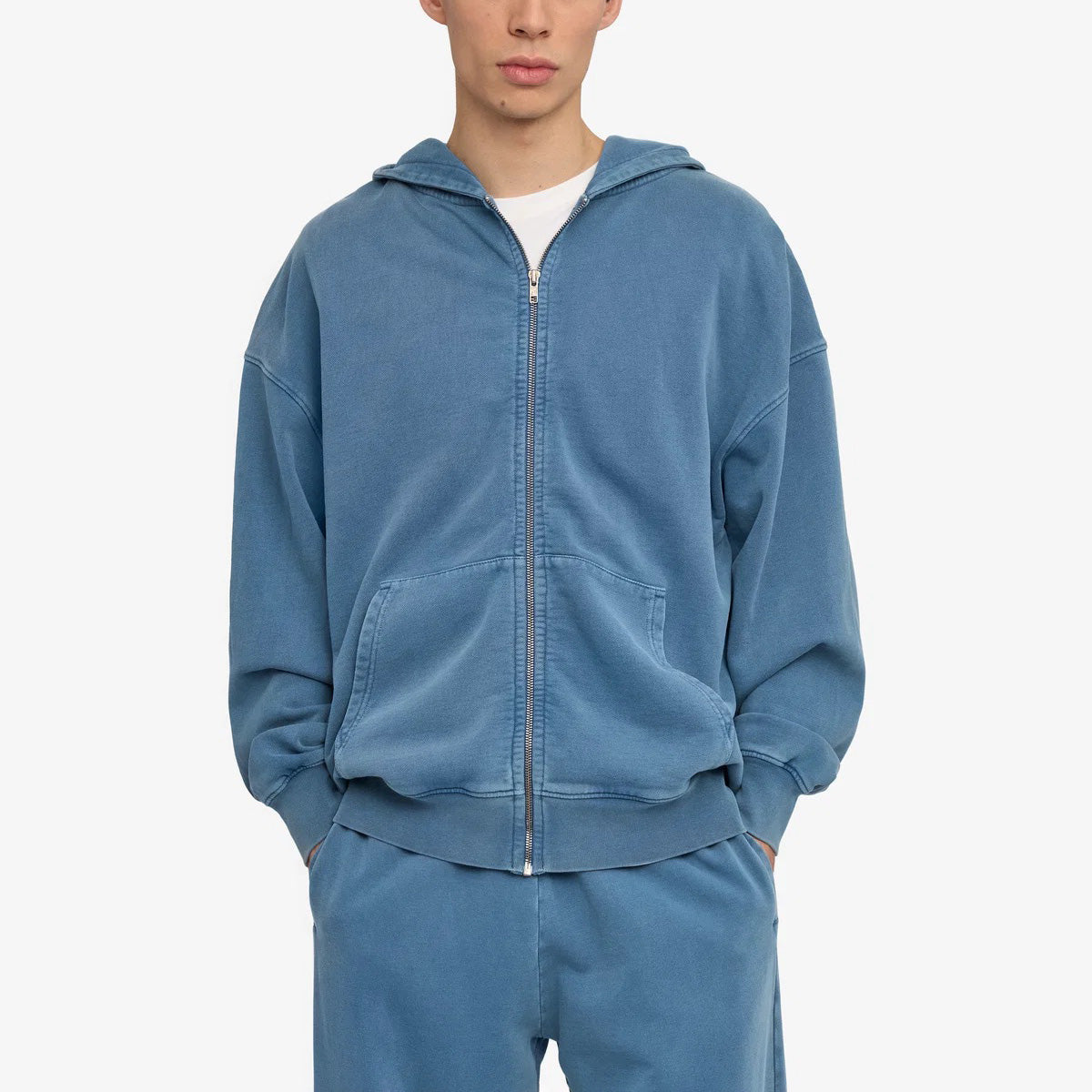 Organic Oversized Zip Hood - Faded Indigo