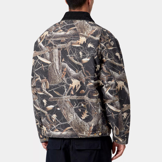 OG Detroit Jacket - Camo Feather Tree, Black / Black heavy stone wash