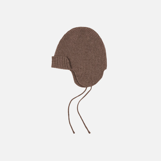 Wool Earflap Knit Beanie - Cocoa
