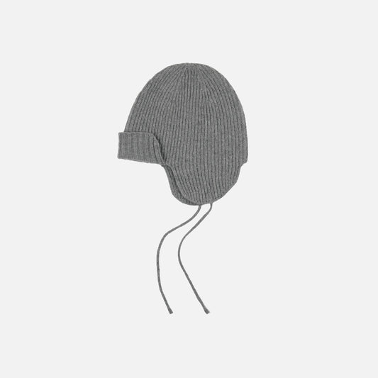 Wool Earflap Knit Beanie - Gray