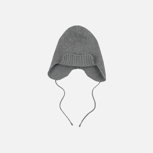 Wool Earflap Knit Beanie - Gray