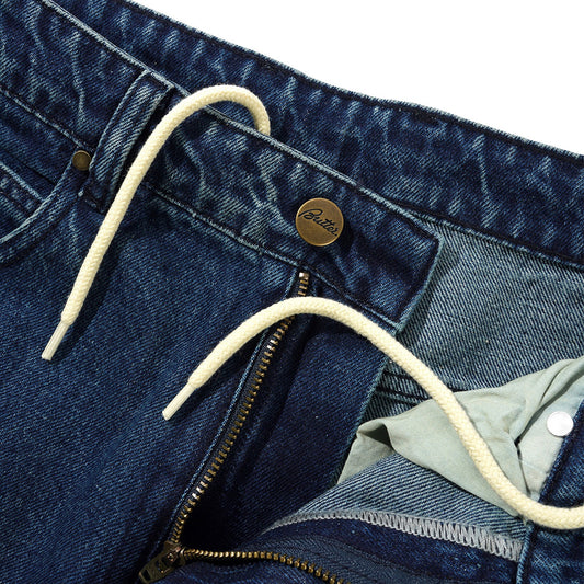 Straight Leg Denim Jeans - Distressed Indigo