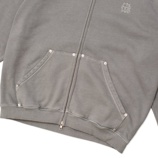 Monogram Zip Hood - Washed Grey